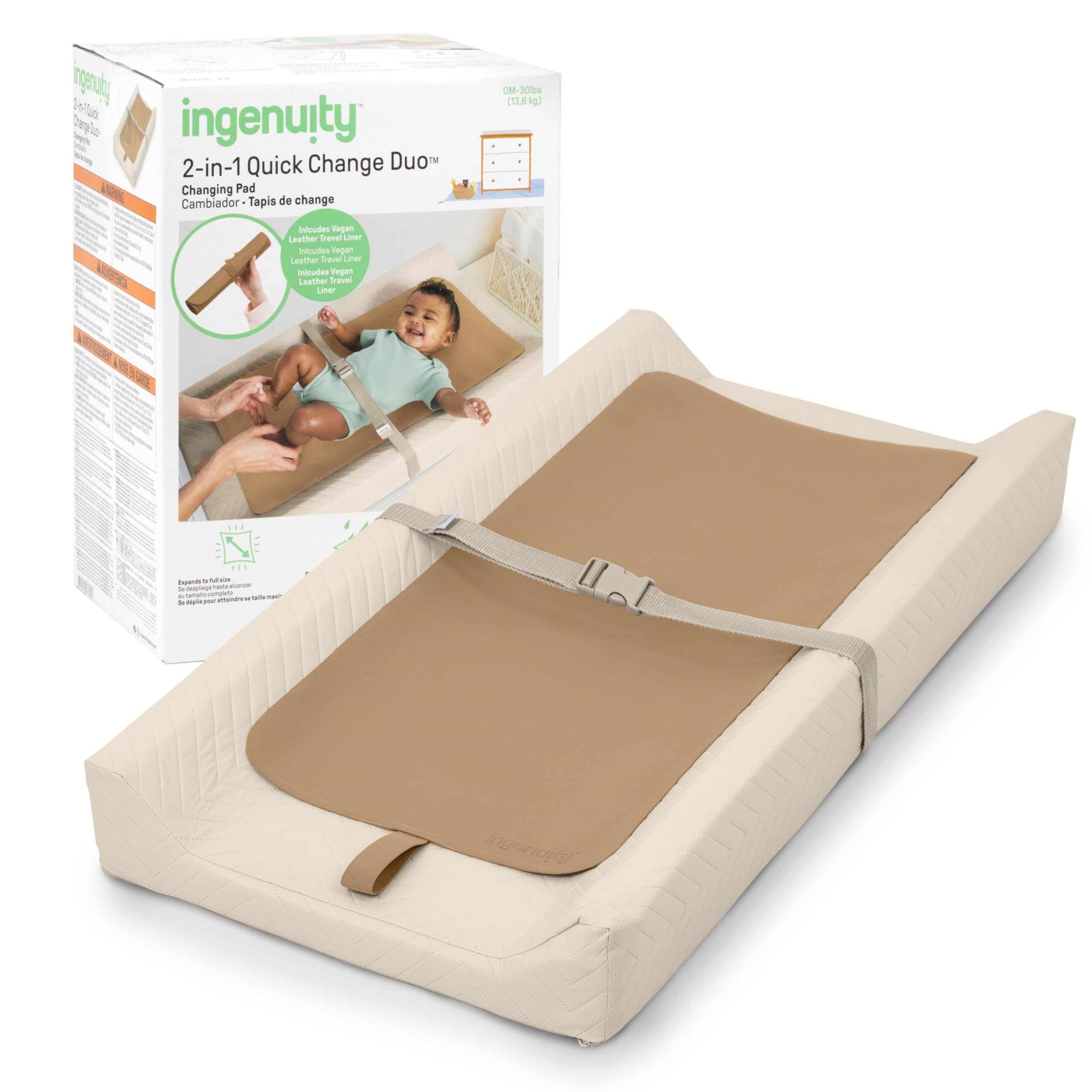 Ingenuity Cambiador 2-en-1 Quick Change Duo con Forro de Viaje, Vinilo Limpiable Resistente al Agua, Lados Contorneados