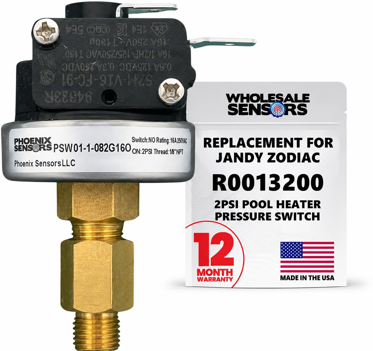 Wholesale Sensors Replacement for Jandy Zodiac Laars R0013200 2PSI Pressure Switch for Pool/Spa Heaters 12 Month Warranty-image-43