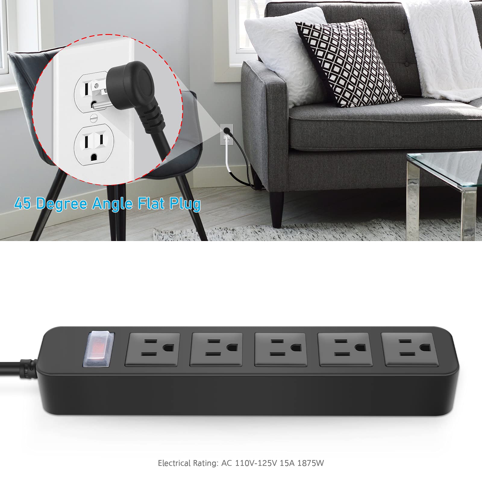 Outdoor Power Strip 8 Outlets, Weatherproof Surge Protector with 6 FT