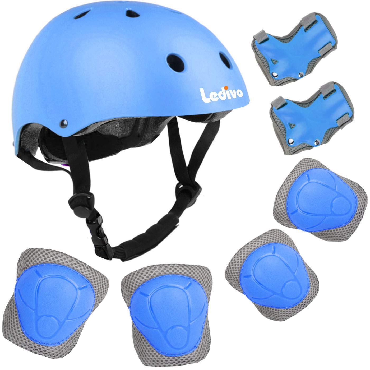 LEDIVO Kids Adjustable Helmet Suitable for Ages 3-8 Years Toddler Boys Girls, Sports Protective Gear Set Knee Elbow Wrist Pads for Bike Bicycle Skateboard Scooter Rollerblading