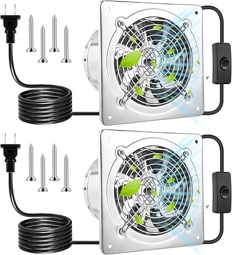 Paquete de 2 extractores de cocina de 8 pulgadas, ventilador de escape de metal 760CFM, ventilación de garaje montado en la pared de 80 W,