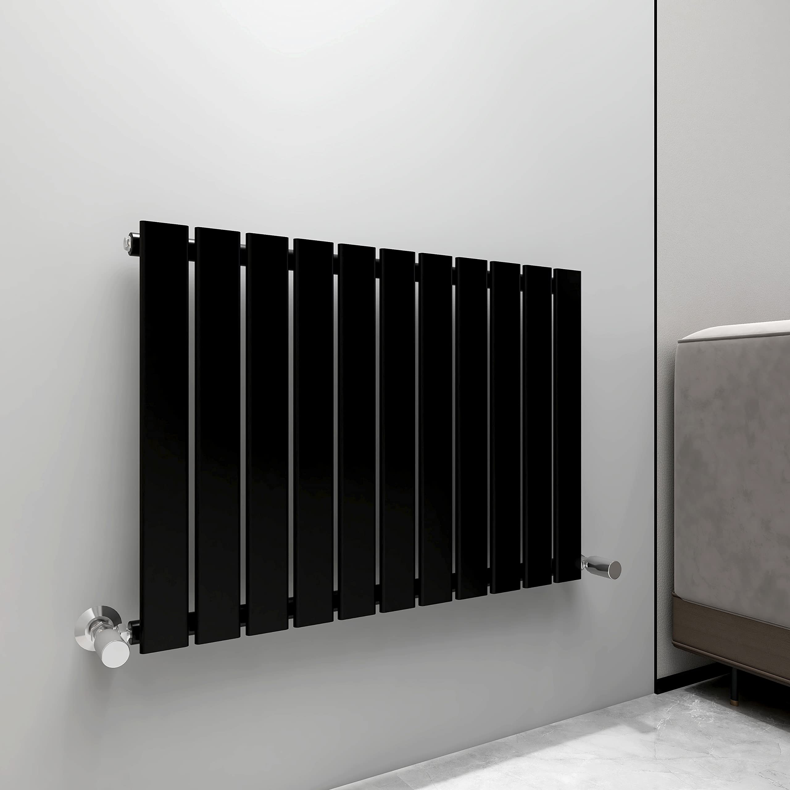 Radiator Horizontal Vertical Designer Flat Panel Central Heating Radiator 600mm Height (600x748mm Single, Black)