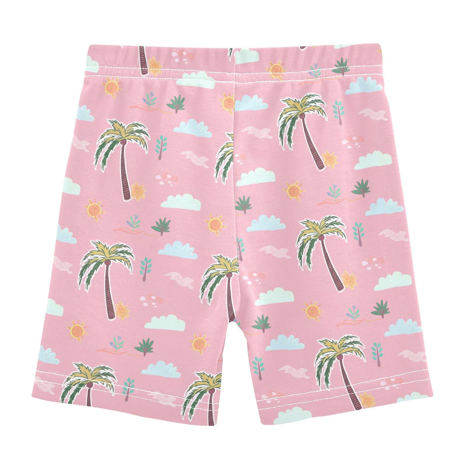 Palm Tree Sun Pink Girls Bike Shorts Toddler Soft Cotton Cartwheel Under Dress Dance Shorts