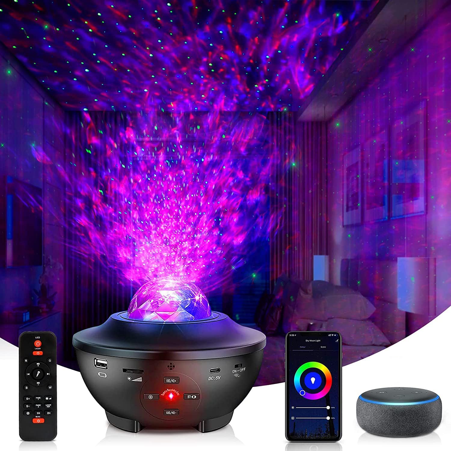 LOBKINStar Galaxy Projector,Smart Galaxy Light with Remote APP Control/Bluetooth/Music Player/Timer,Night Light Projector Compatible with Alexa