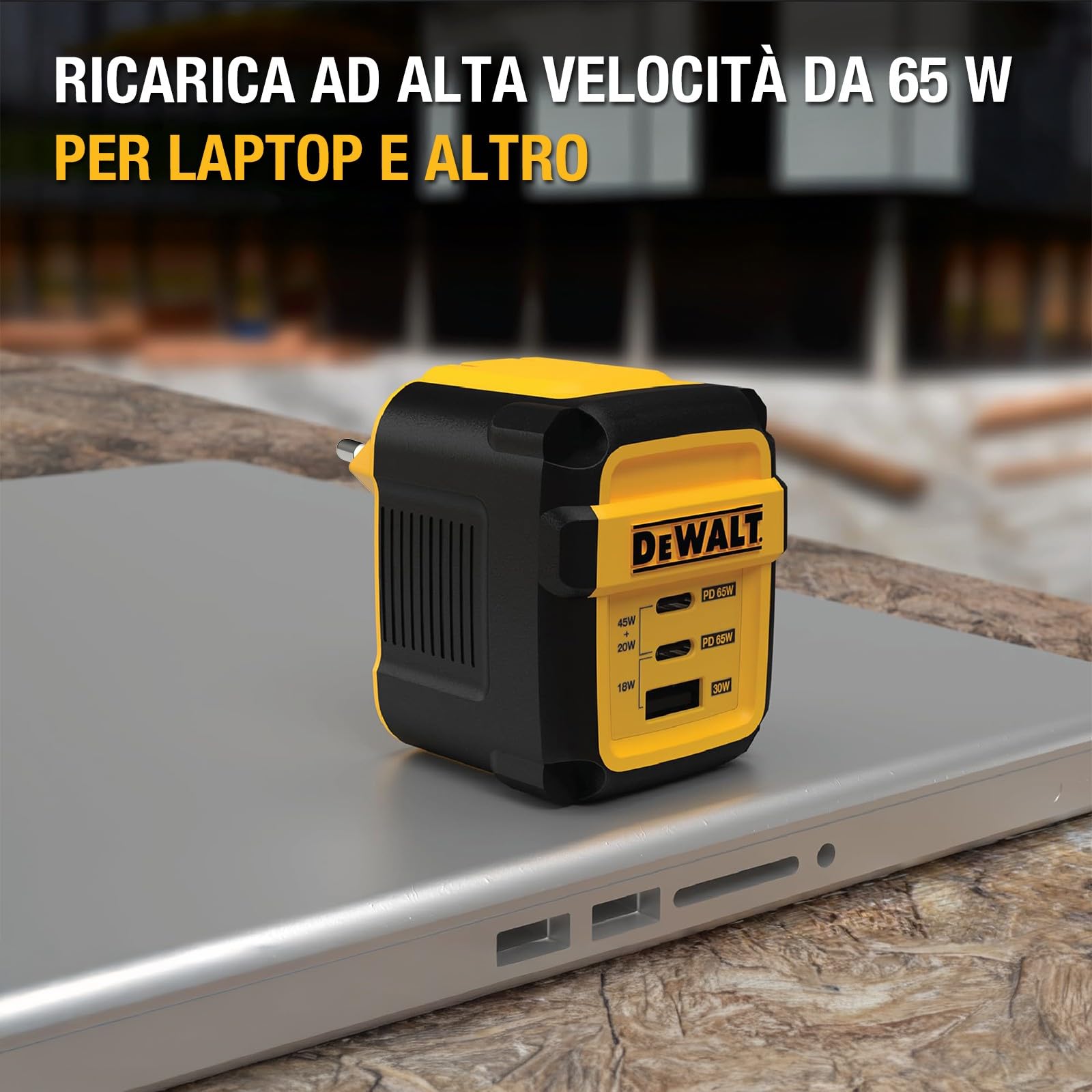 DEWALT Heavy Duty 3 porte Dual USB C blocco di ricarica, spina EU USB C, alimentatore di rete GaN (65 W) PPS veloce e compatto pieghevole per MacBook Pro/Air, iPad Pro, Galaxy S23, Dell XPS 13, Note