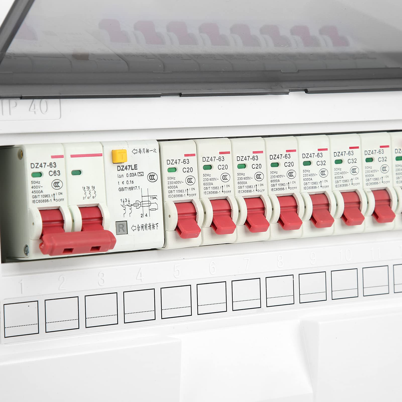 Caja Distribución Eléctrica 8 Vías 2P 63A, Cuadro Eléctrico 230/400V con Protección Diferencial, Cubierta Transparente IP65 para Instalaciones Industriales y Residenciales