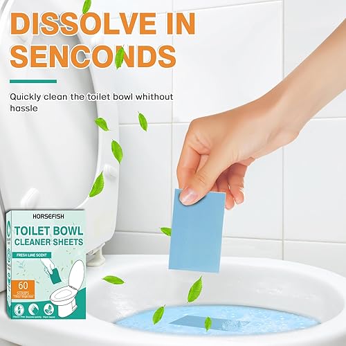 Miniatura 7 de HORSEFISH TOOL Tiras limpiadoras de inodoro de 60 hojas, limpiadores de inodoros domésticos, potente limpiador de baño, tiras de limpieza de