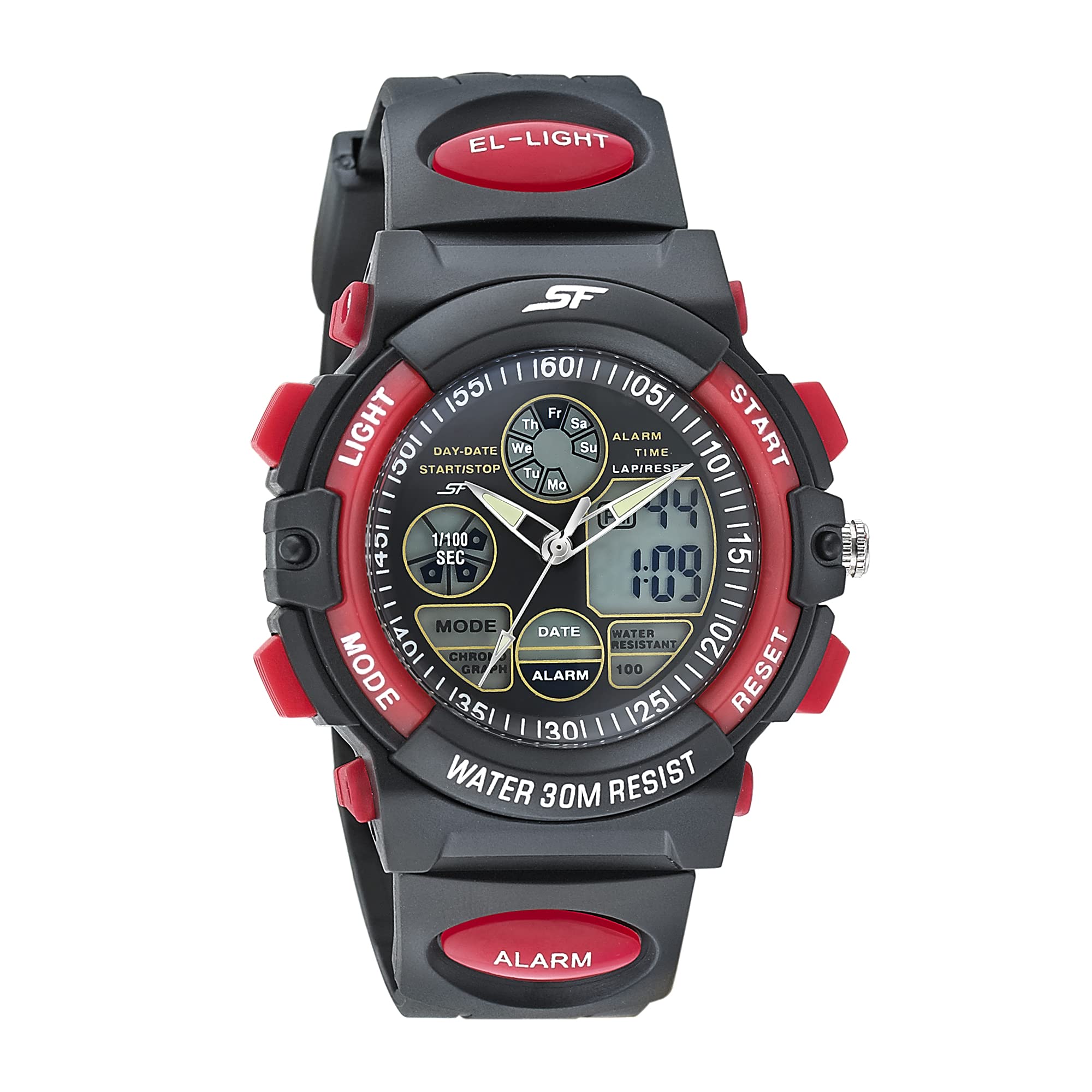 SFQuartz Analog Digital Black Dial Black PU Strap Watch for Men - NS77116PP03W