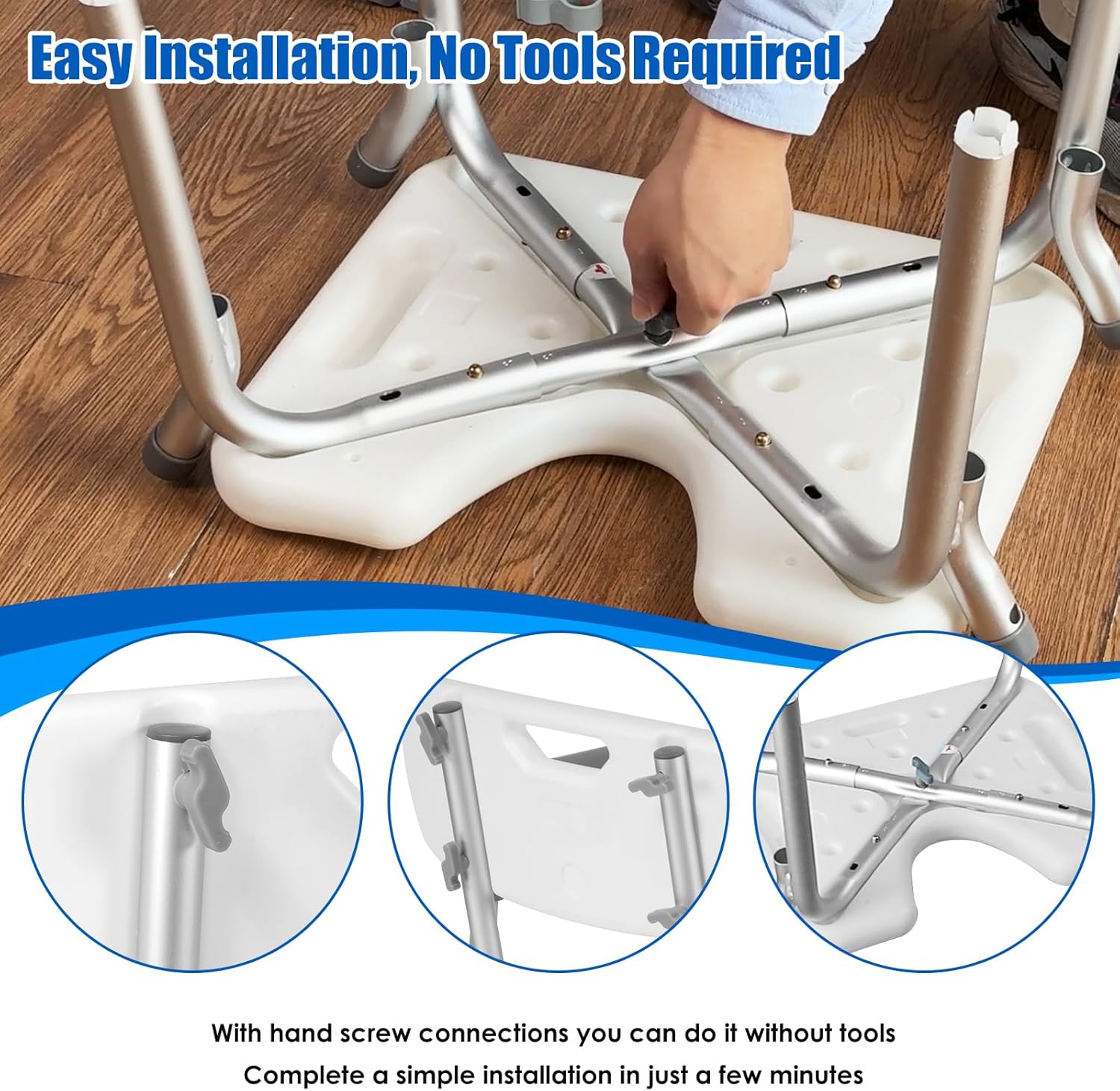 Shower Chair with Arms and Back Heavy Duty 330lbs, Shower Seat for Inside Shower Bathroom Chair with U-Shaped Cutout Seat & Cold-Proof Pads, Tools-Free Assembly