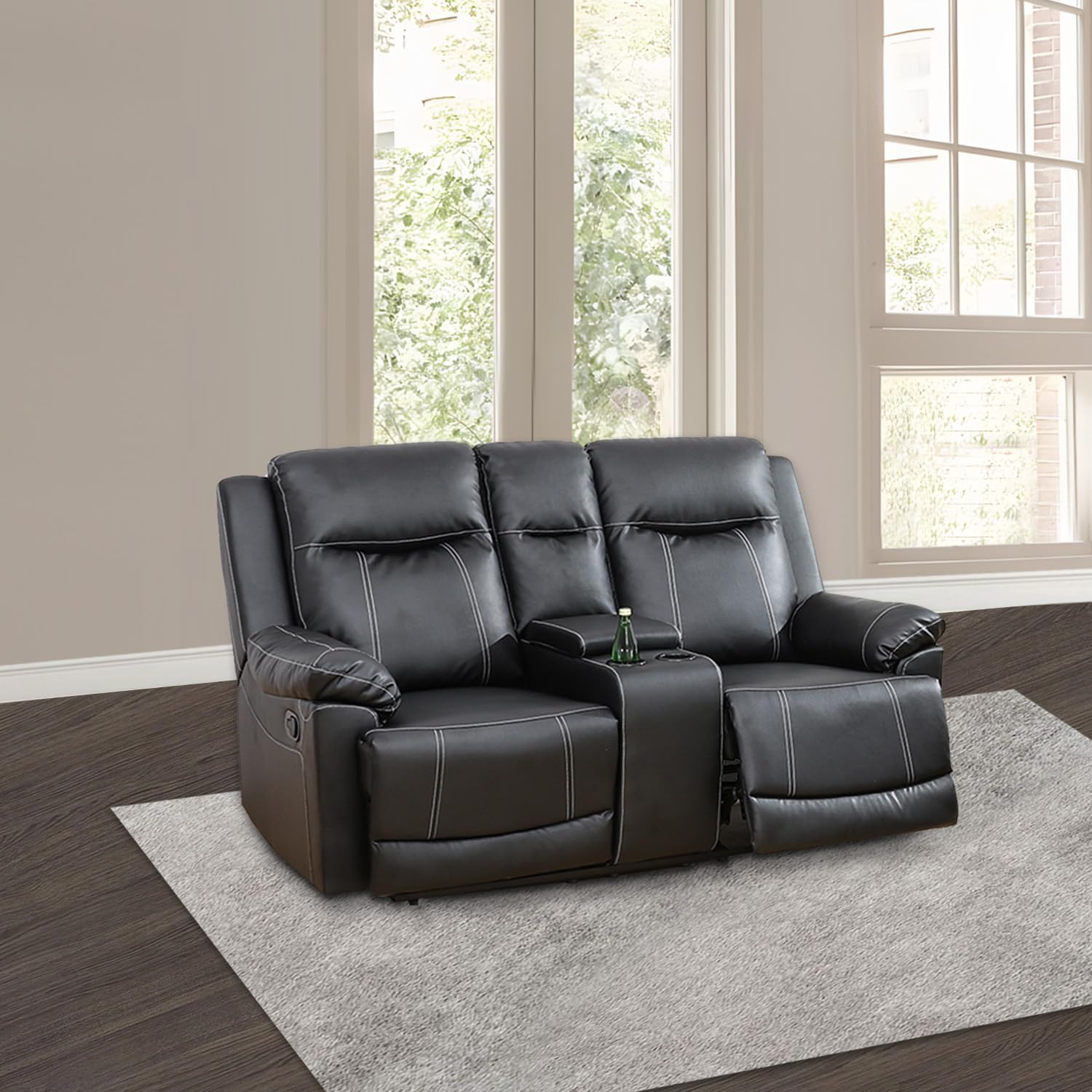 GEBADOL Manual Leather Rcliner Loveseat,Living Room