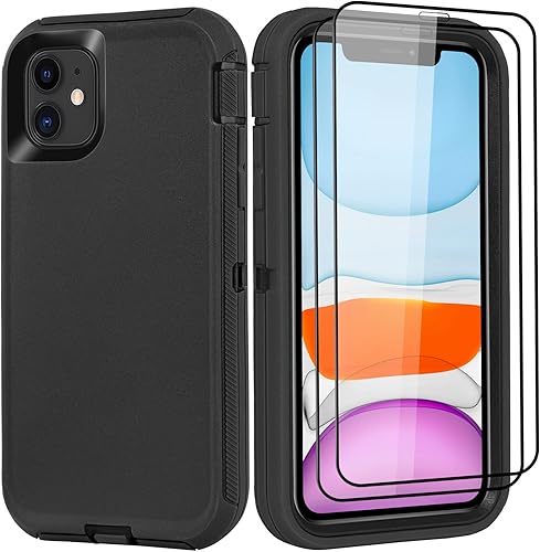Funda para iPhone 11 (6.1 pulgadas), con 2 protectores de pantalla de vidrio templado protección contra caídas de cuerpo completo de grado militar