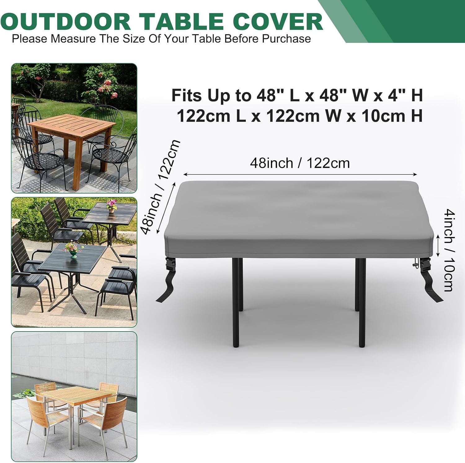 M METERXITY Square Patio Table Cover, 48"L x 48"W x 4"H Rectangular Table Cover for Outdoor Furniture, All-Weather/Waterproof/UV-Resistant, Patio Furniture Protector [Grey]