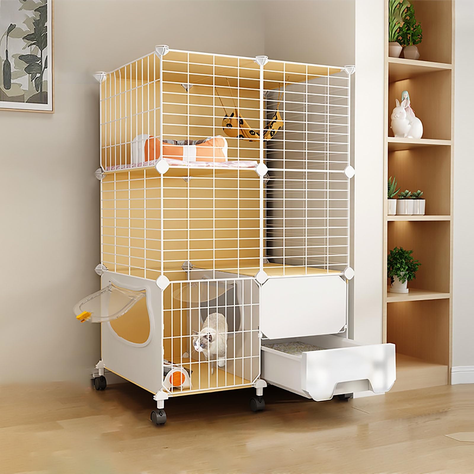 asdchZen Cat Cage With Litter Box,Indoor Diy Cat Playpen Semi-Enclosed Kitten Cage Cat House With Wheel Detachable Metal Wire S Crate,Large Exercise Place,75X39X112Cm