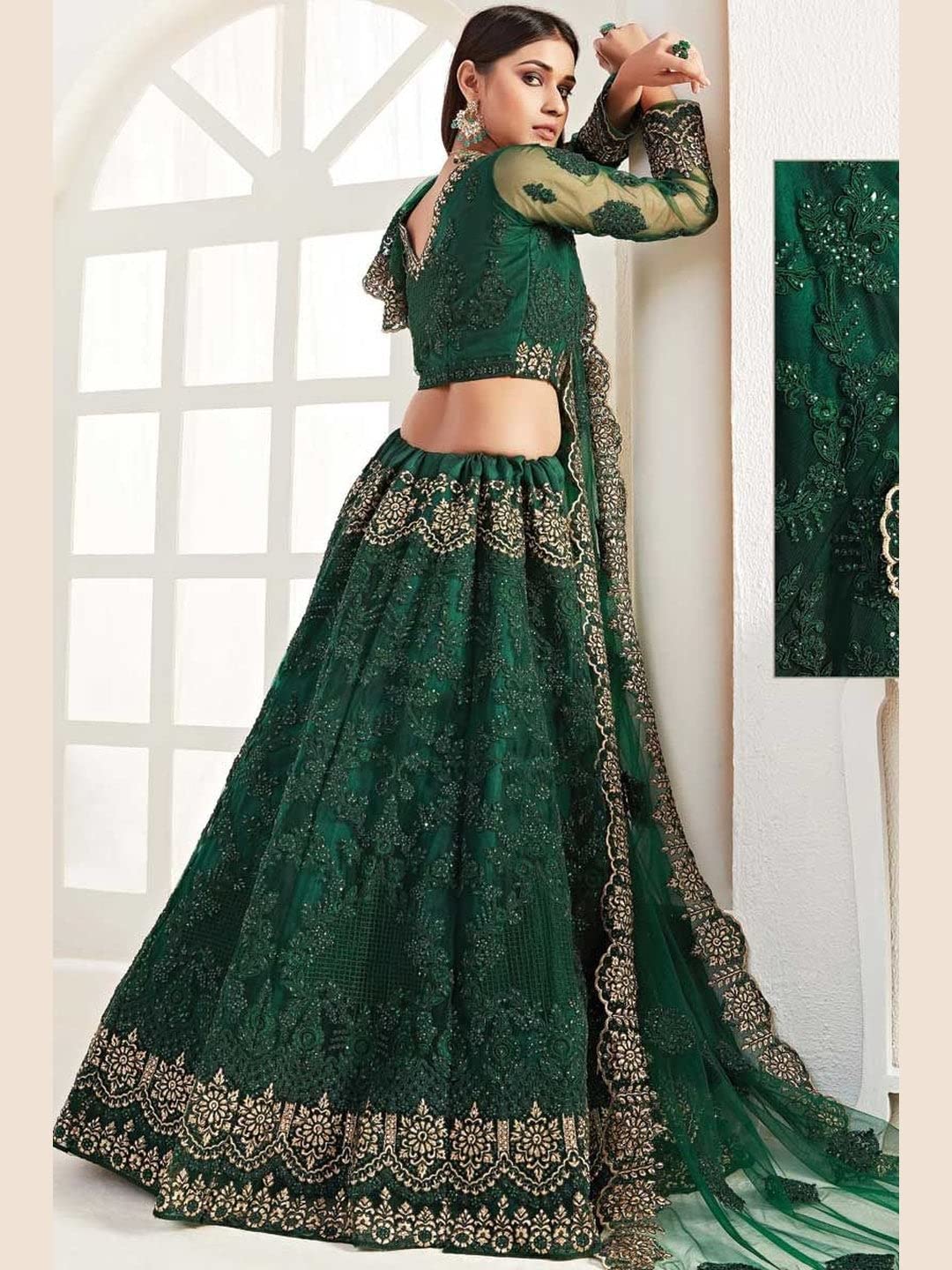 Monrav Lehenga Choli (RG01_Green_Free Size), Rot, Einheitsgröße