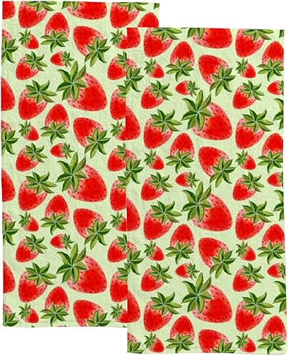 Miniatura 1 de TOPCARPENTER Juego de 2 toallas de mano de fruta de fresa para baño, acuarela, fresa, decoración de cocina, suaves, de secado rápido, súper
