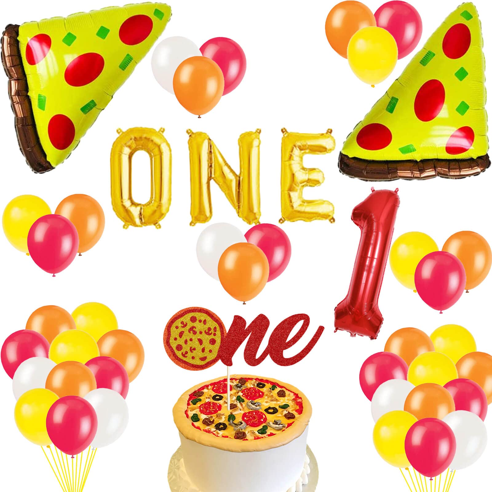 Pizza One Bday Balloons Gold Pizza Time 1st Party Banner Italy Food/Pizza Festival/I Love Pizza/Slice Slice Baby/Slice Pizza/Pizzaria Themed 1st Birthday Baby Shower Party Supplies Decorations