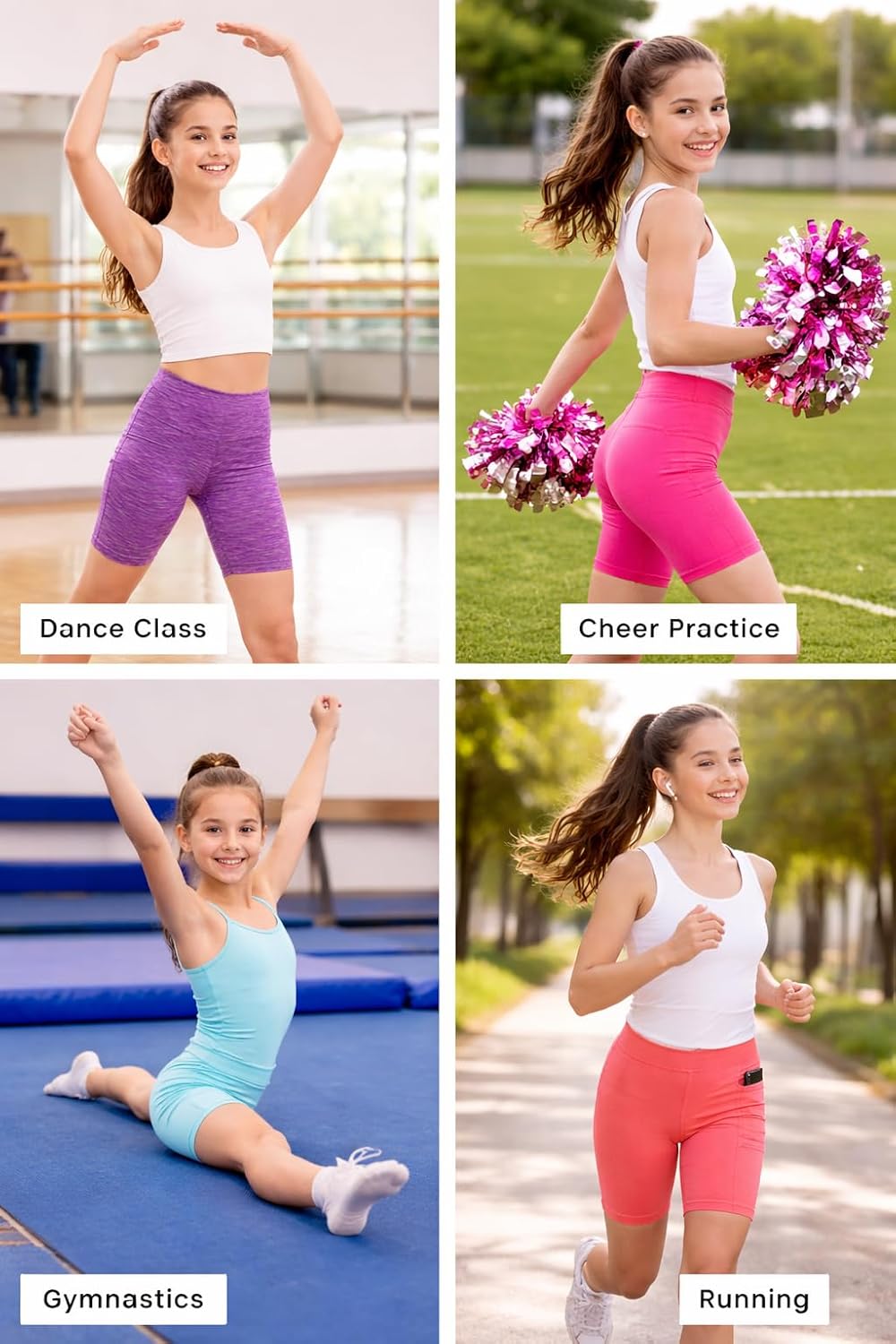 dELiA*s Girls Bike Shorts - 2 Pack Athletic Compression High Waisted Biker Shorts for Girls for Dance Yoga Gymnastics (7-16)