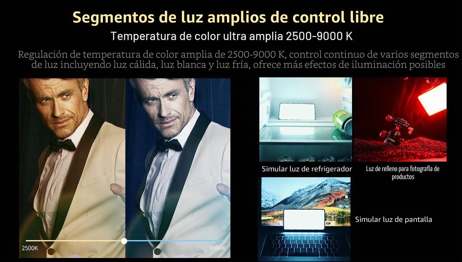 Ulanzi VIJIM VL196 - Lámpara LED RGB para cámara y Smartphone (Temperatura de Color Ajustable (RGB + 2500 K-9000K) y batería 3000mAh para Streaming Vlog Studio