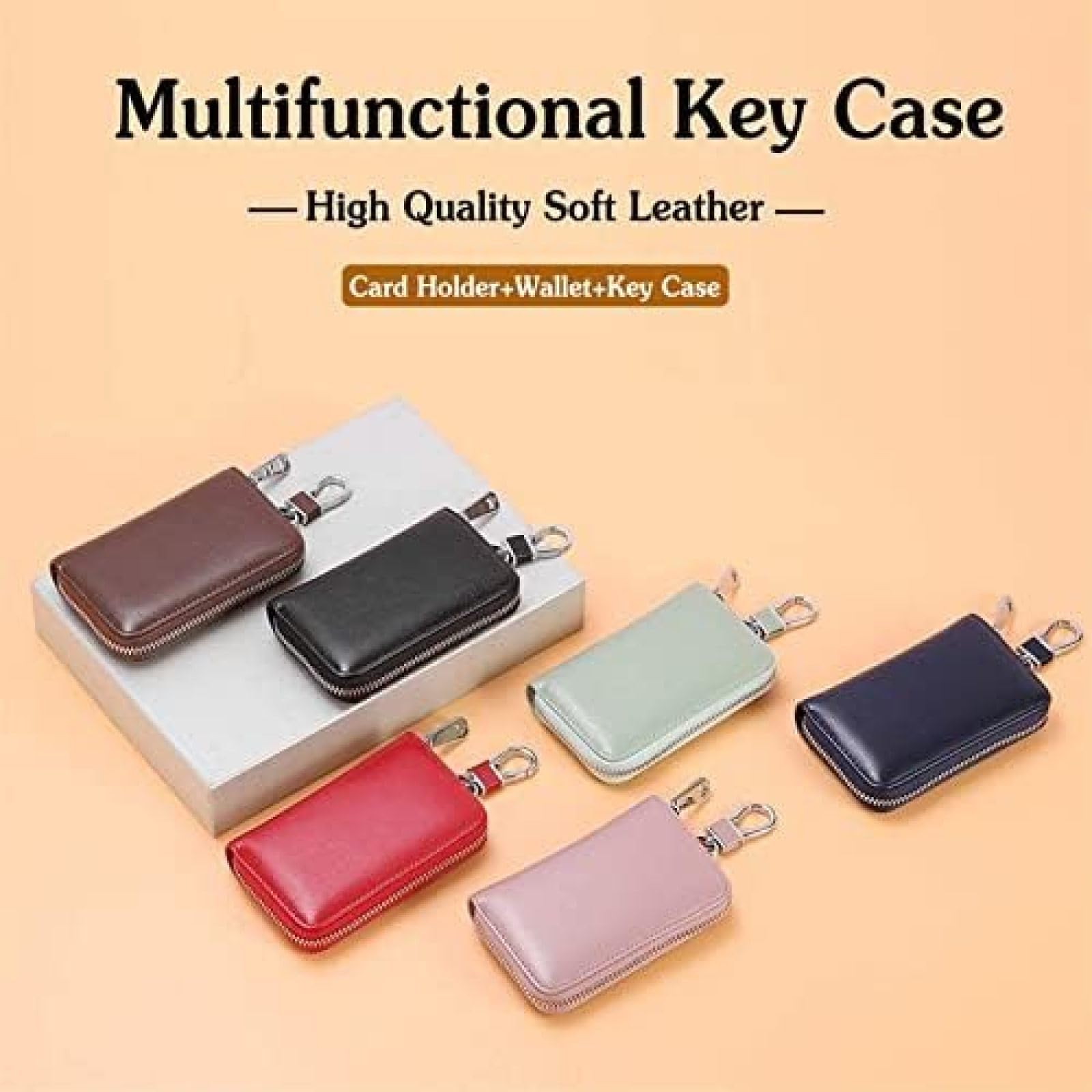 Schlüsseletui, Geldbörse, Autoschlüssel-Taschenhalter, Schlüsseletui, echtes Leder, Autoschlüsseltasche, wasserdicht, tragbar, Schlüssel-Reißverschlusstasche, Kartenhalter, Schlüsselanhänger