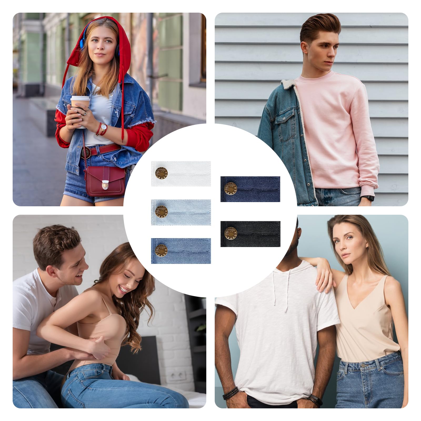 6 Stück Hosenbunderweiterung Mit Knopf – Sofort Mehr Komfort Für Jeans & Röcke, Elastisch, Verstellbar Bis 5 Cm, Navy-blau Mit Gold