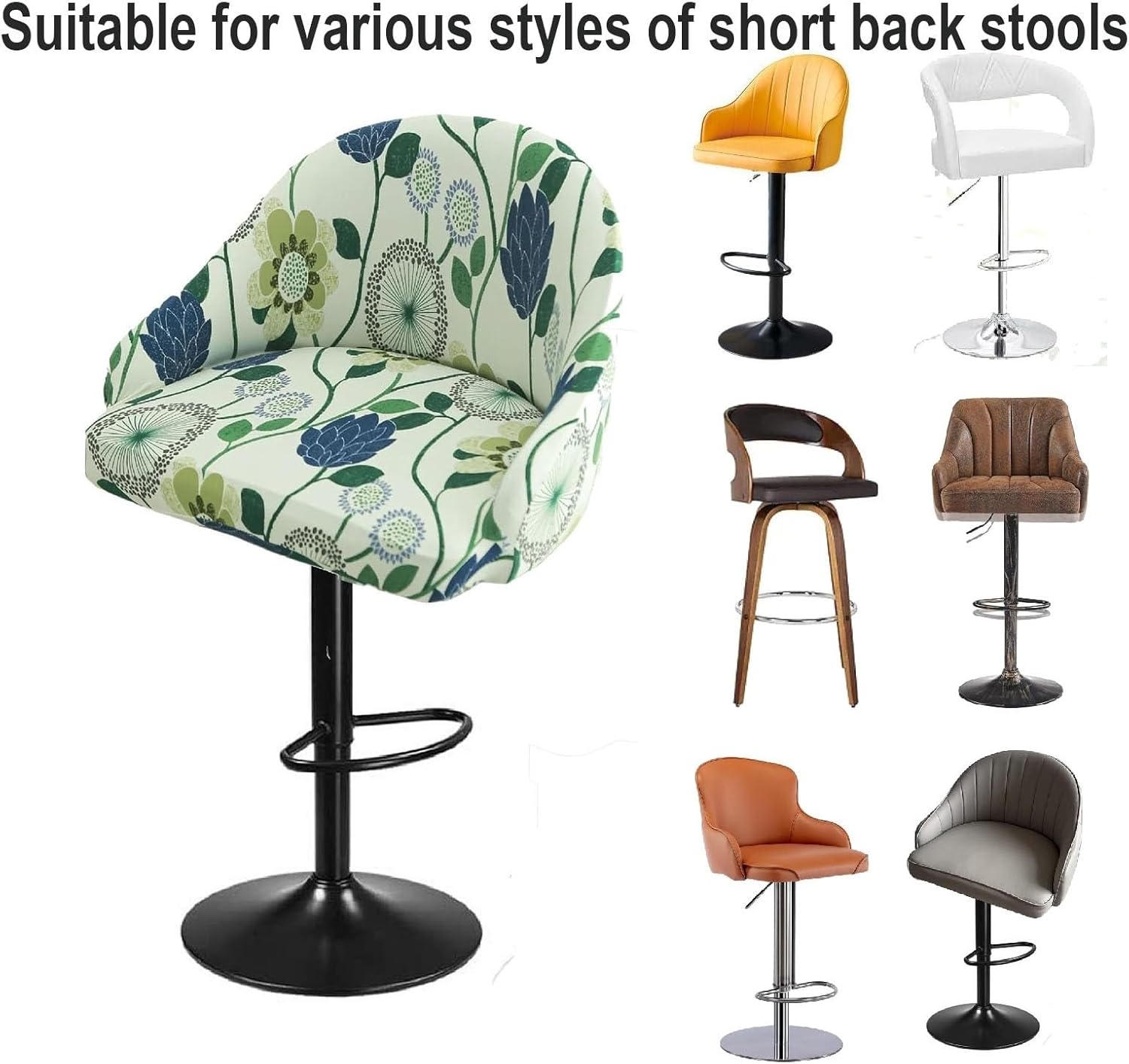 Printed Bar Stool Covers With Backs Round, Stretch Kitchen Dining Room Chair Cover Slipcovers Curved Round Back Bar High Stool Slipcovers With Arms Swivel Chair Protector For Counter Desk Home(Purple,