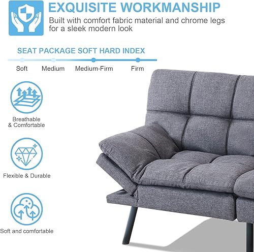 Miniatura 4 de Opoiar Sofá cama convertible futón futón sofá cama futón de espuma viscoelástica, sofá biplaza futón, cama futón ajustable de lino transpirable con