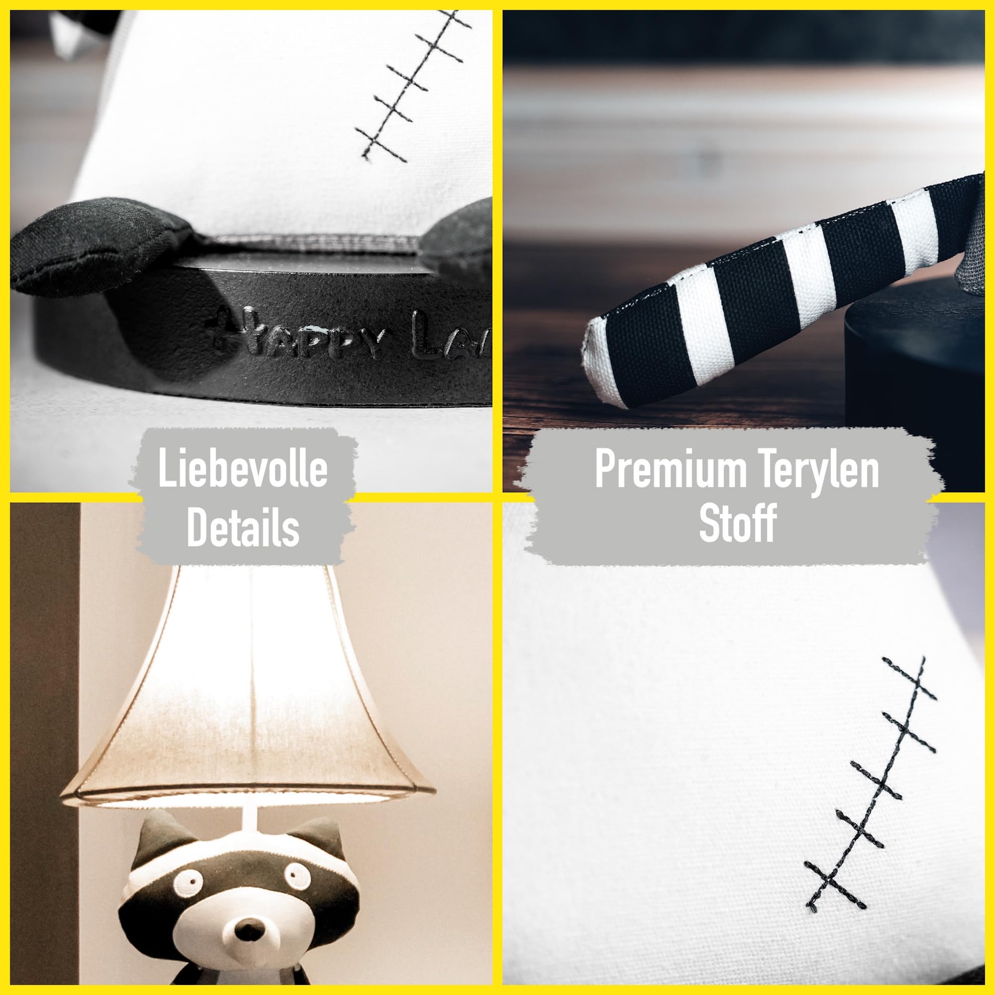 Happy Lamps for smiling eyes Ben Tischleuchte, Waschbärlampe, 47 cm hoch, Dekoleuchte, Handarbeit, super sicher, hochwertige Tischlampe, top Qualität, inkl. LED & Standfuß