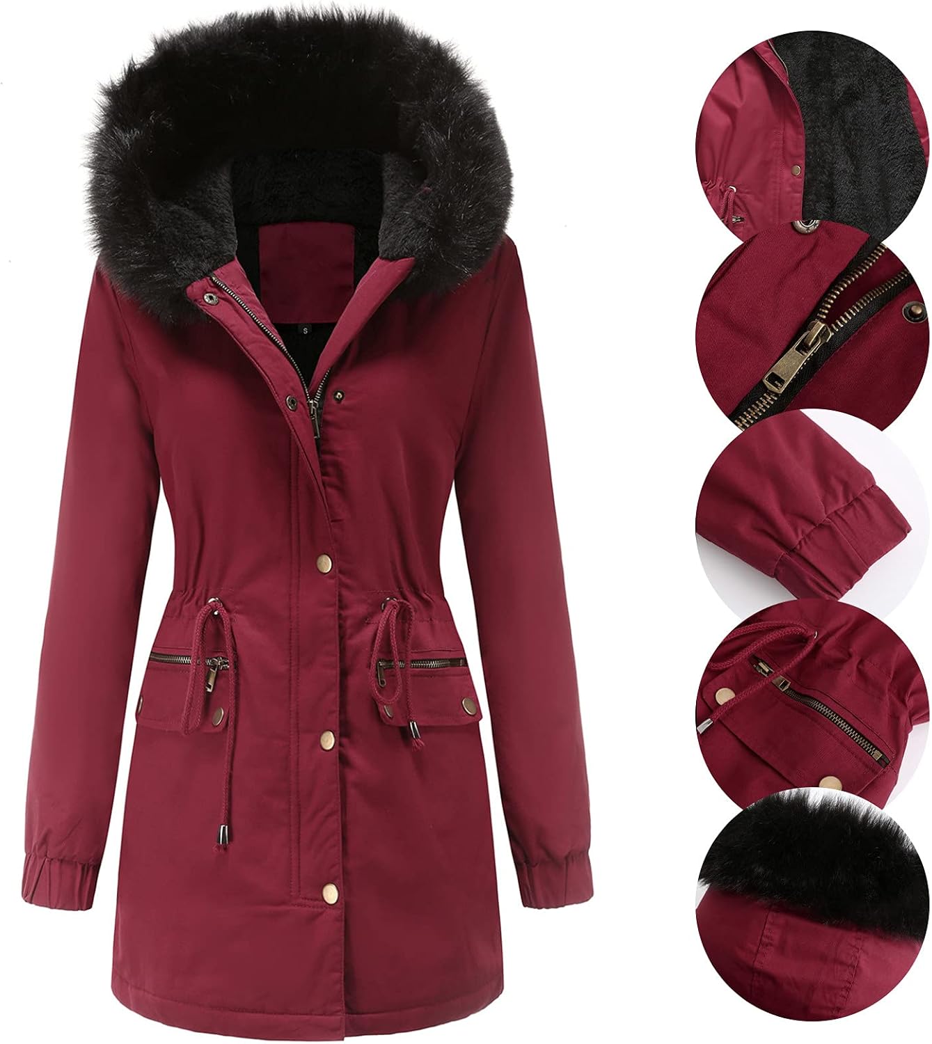 レディースカジュアル長袖ジッパー厚手のコートジャケットファッションスリムビッグヘアリーカラー巾着 ダウンコート レディース 冬 ロン