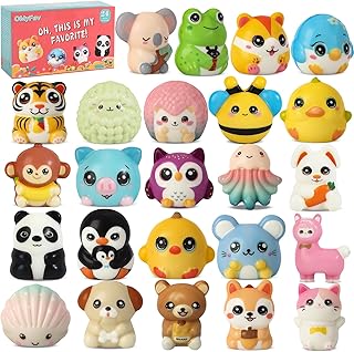 24PCS Party Favors for Kids - Cute Animal Squishy Toys Bulk, Classroom Prizes, Birthday Goodie Bag Stuffers, Pinata Stuffers, Carnival Prizes, Treasure Box Toys for Boys & Girls