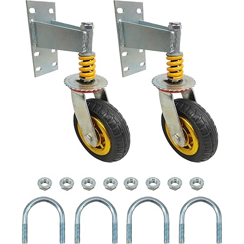 6" Gate Caster Wheels for Metal Swing Tube Gate Farm Wooden Fence Gate, 360 Degree Swivel Spring-Loaded, 600 Lbs Capacity, 2 Pack