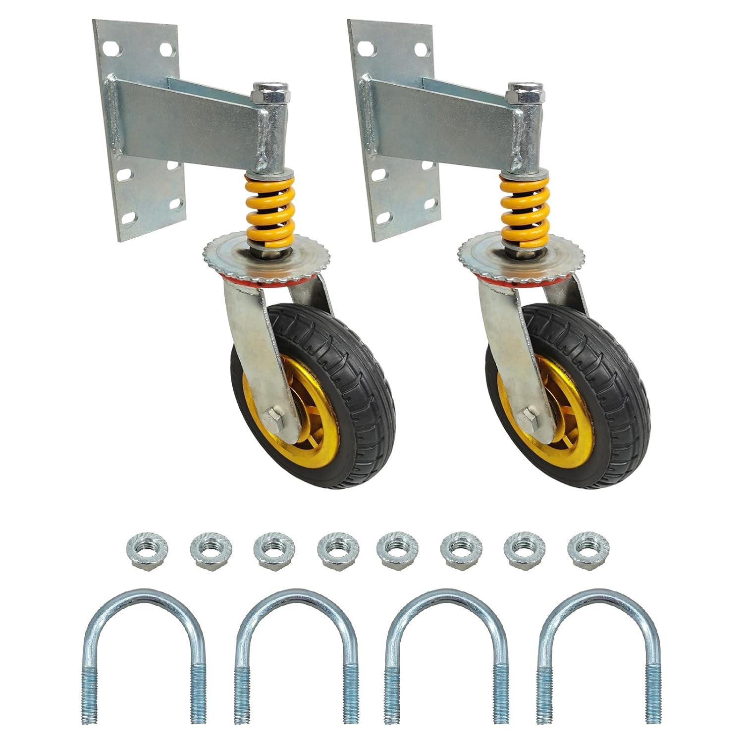 6" Gate Caster Wheels for Metal Swing Tube Gate Farm Wooden Fence Gate, 360 Degree Swivel Spring-Loaded, 600 Lbs Capacity, 2 Pack