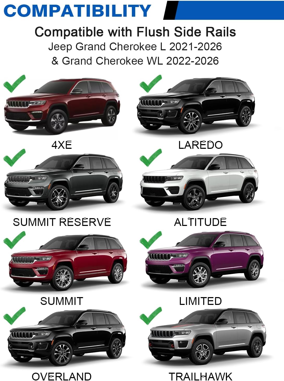 Wonderdriver 300lb Roof Rack Cross Bars Compatible with Jeep Grand Cherokee L 2021-2026 and 2022-2026 Grand Cherokee WL, Heavy Duty Aluminum Crossbar Racks Roof Rail Rooftop Luggage Canoe