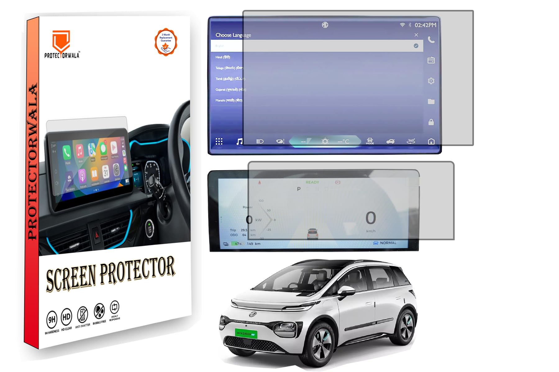 Protectorwala Screen Guard Compatible For MG WINDSOR EV 2024 EXCLUSIVE & ESSENCE 15.6 INCH INFOTAINMENT + 8.8 INCH LCD INSTRUMENT CLUSTER PROTECTOR Display Accessories Combo-picture-10