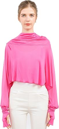 CLC Womens Mulberry Silk Sunscreen Shawl Cooling Shawl Arm Sleeve with Finger Hole for Golfing, Driving, Riding, Fishing