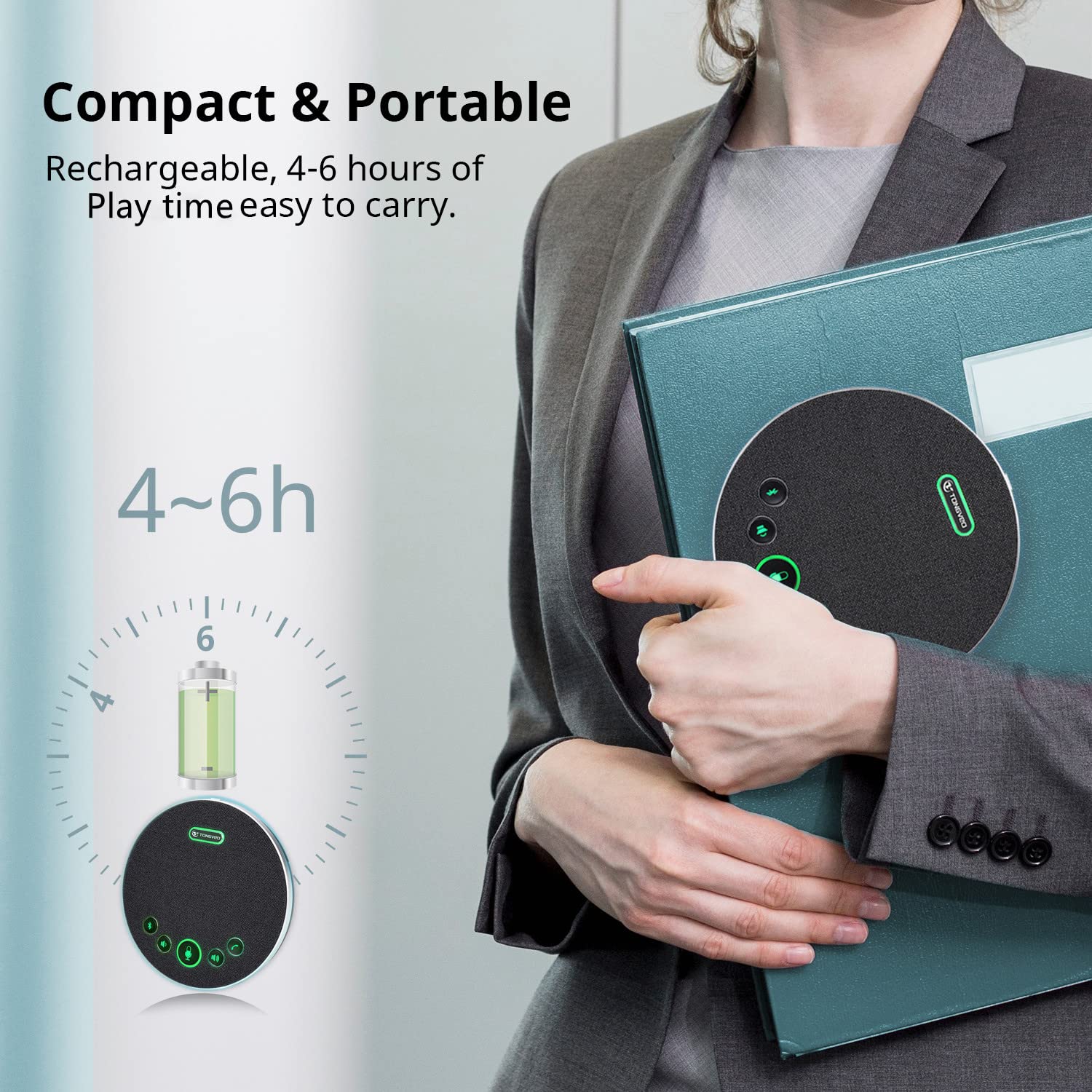 TONGVEO Altoparlante Bluetooth vivavoce USB, registrazione 360°, 4 microfoni AI, 8 ore conversazione 8-12 persone
