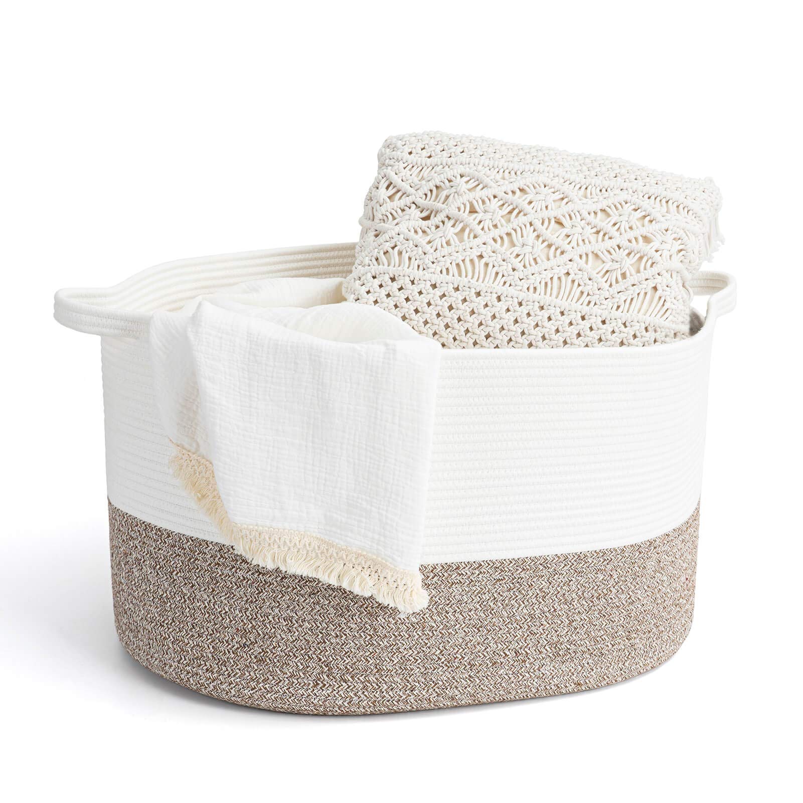 INDRESSMEXXX Large Rope Basket Woven Storage Basket Pillow, Blanket Basket Brown Laundry Basket, Oblong Oblong (23.6"x17.7") Design