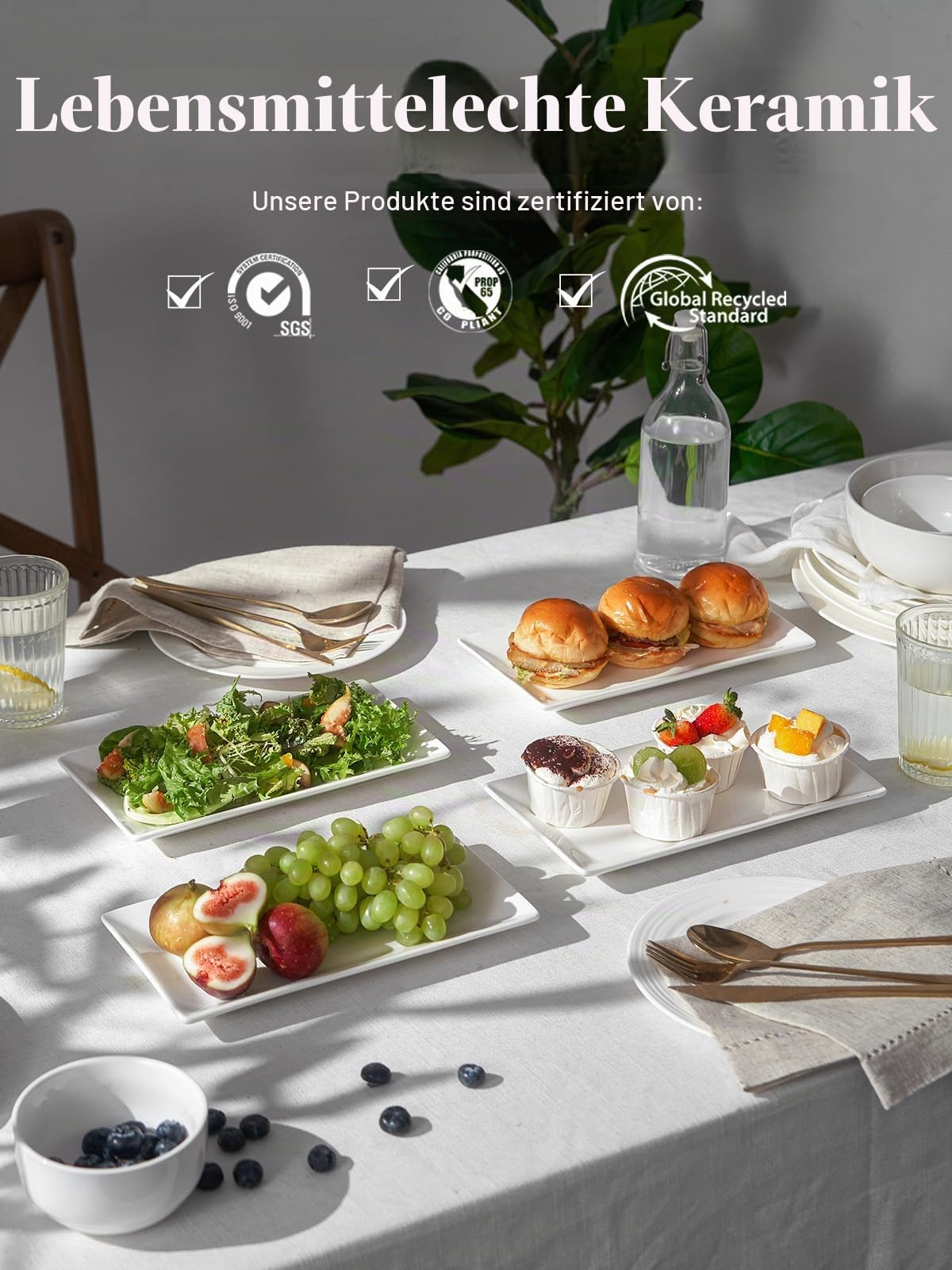 DOWAN Servierplatte Porzellan, 25 x 14cm Serving Tray Rechteckig 44er-Set