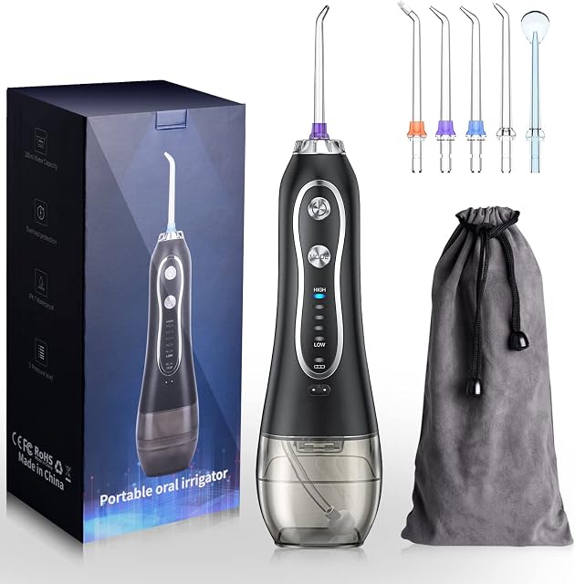 Cordless Water Flosser for Teeth, Dveda 300ML 5 Modes Portable Oral Irrigator with Gravity Ball, 5 Jet Tips, Rechargeable IPX7 Waterproof Deep Clean Dental Flosser Tooth Cleaner for Home and Travel
