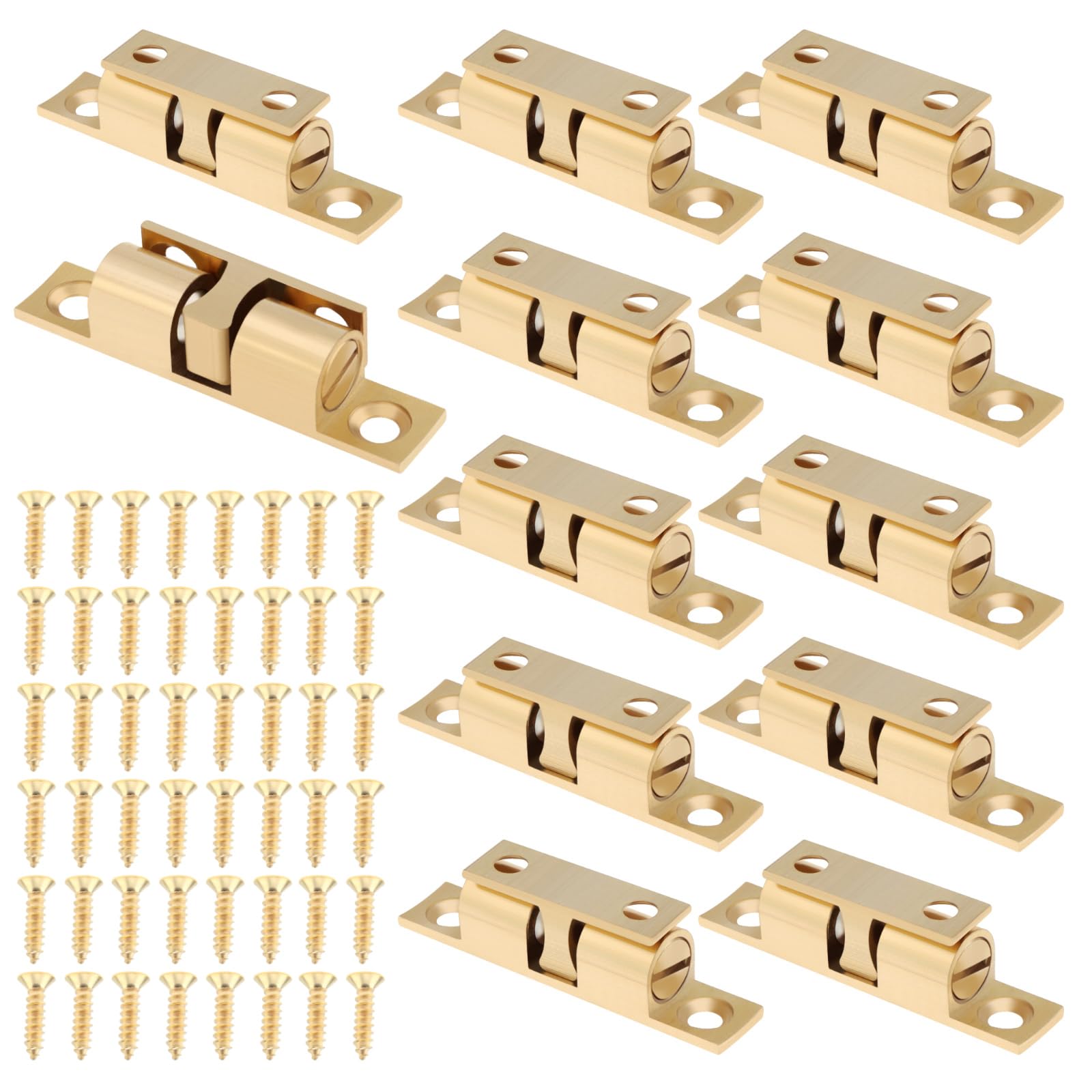HOJLKLD 12Pcs Double Ball Tension Roller Catch Latch, 50mm Solid Brass Door Catches Hardware