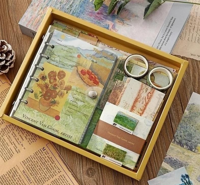 Image of VOTDOT (346Pcs) Paper Junk Journal & Scrapbook Kit, Scrapbooking Supplies Kit with Creative Decor Journaling Supplies, Stationery, Stickers, A6 Grid Notebook with Graph Ruled Page Gift for Girl (VD Yellow )