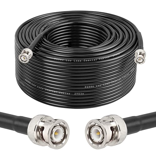 Miniatura 38 de Cable BNC - Cable coaxial RG58 de 50 ohmios macho a macho, cable coaxial de extensión BNC de baja pérdida con antenas, radios RF, módems