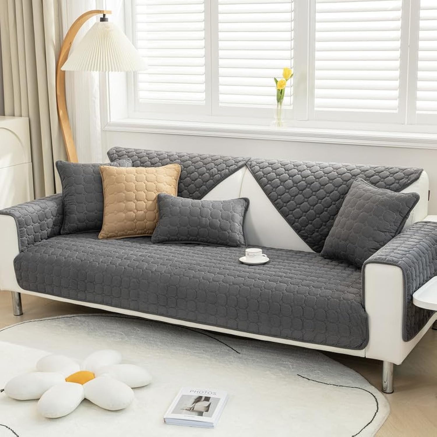 Topchances Soft Plush Sofa Cover - New Non-Slip Sofa Covers 1 2 3 Seater, Rabbit Faux Fur Couch Covers, Fluffy Couch Cover, Sofa Cover L Shape Furniture Protector for Living Room (Light Coffee,70x150) — view 12