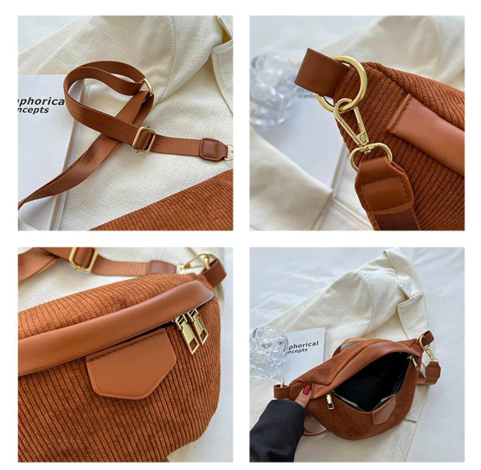 Sac banane femme sac banane en velours côtelé et sac de téléphone à la mode dames bandoulière poitrine sacs dame taille sac, Sac banane blanc