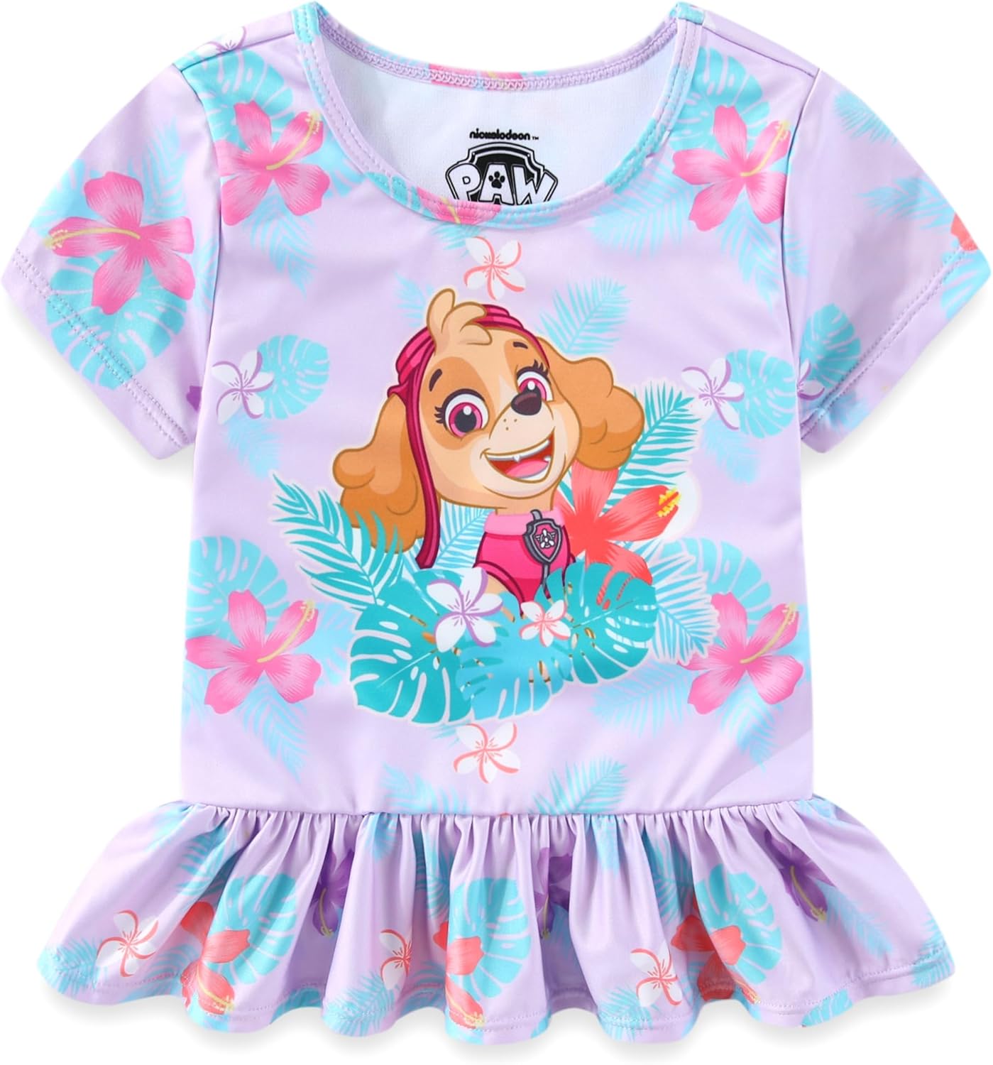 Paw Patrol Nickelodeon Skye Girls UPF 50+ Rash Guard Shirt and Bikini Bottom Two Piece Swimsuit Set for Toddler and Big Kids