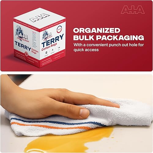 Miniatura 5 de Angel-in-Armor - Trapos de rizo a rayas blancas (16 x 19 pulgadas)  Caja a granel de 4 libras de toallas de limpieza de algodón  Terry reutilizable,