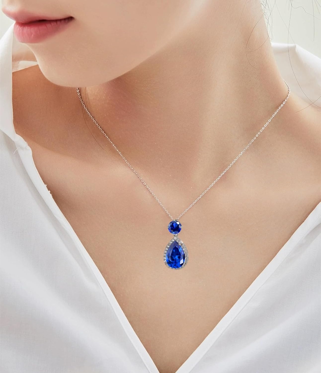 Crystal Zircon Pendant Necklace Plated 18k Gold Teardrop Oval Pear Gemstone Birthstone Jewelry Set Gift for Wife Mom Daughter Girlfriend Her - Image 7