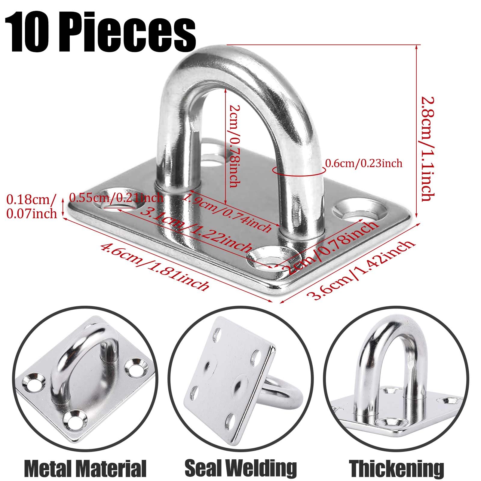 CINGHIA Gancio Soffitto,10 Pezzi Gancio da Soffitto,Ganci da Soffitto,Piastra Oculare,Placca Occhiello per Appendere Reti Sospese, Corde,Ancoraggio ai Soffitto