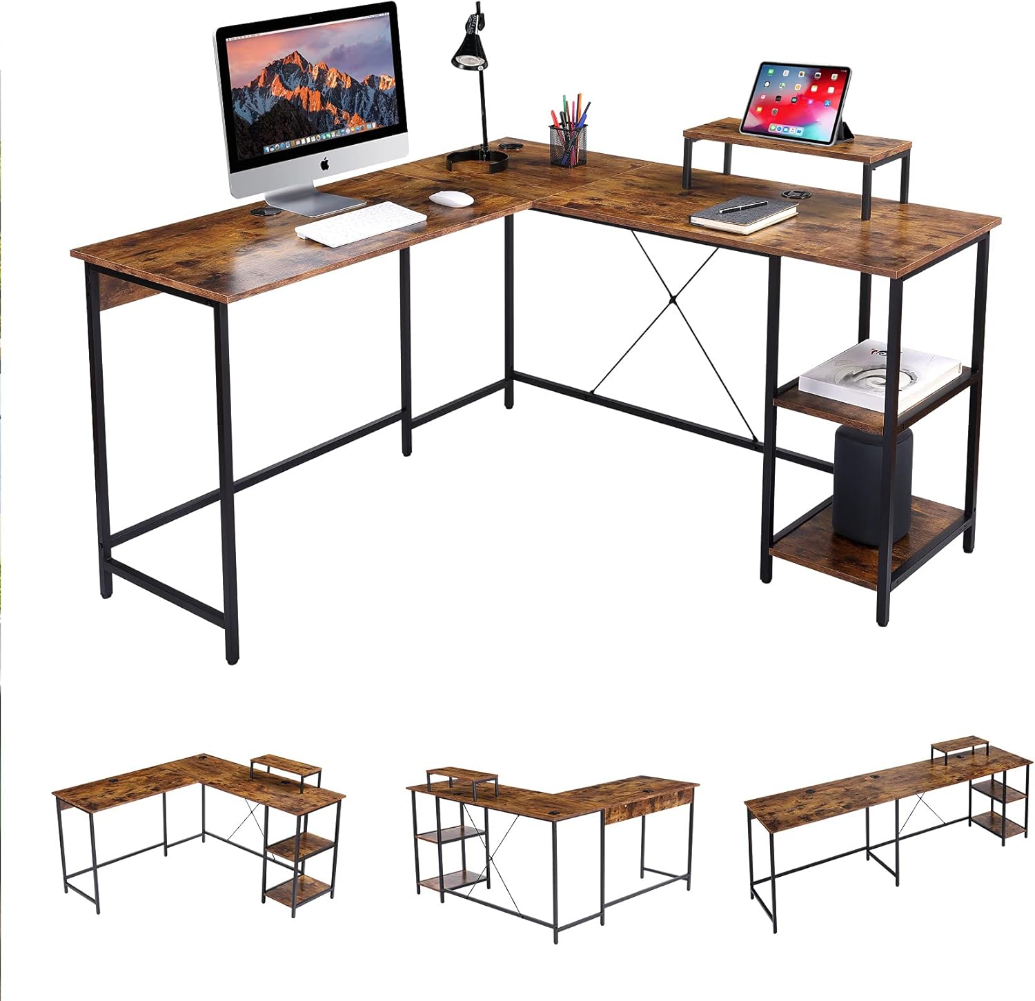 UNICOO L Shaped Desk - Corner Desk for Home Office, Gaming Desk L Shape, Computer Workstation, Ideal Space-Saving Solution for Gamers and Professionals, Sturdy and Durable Construction