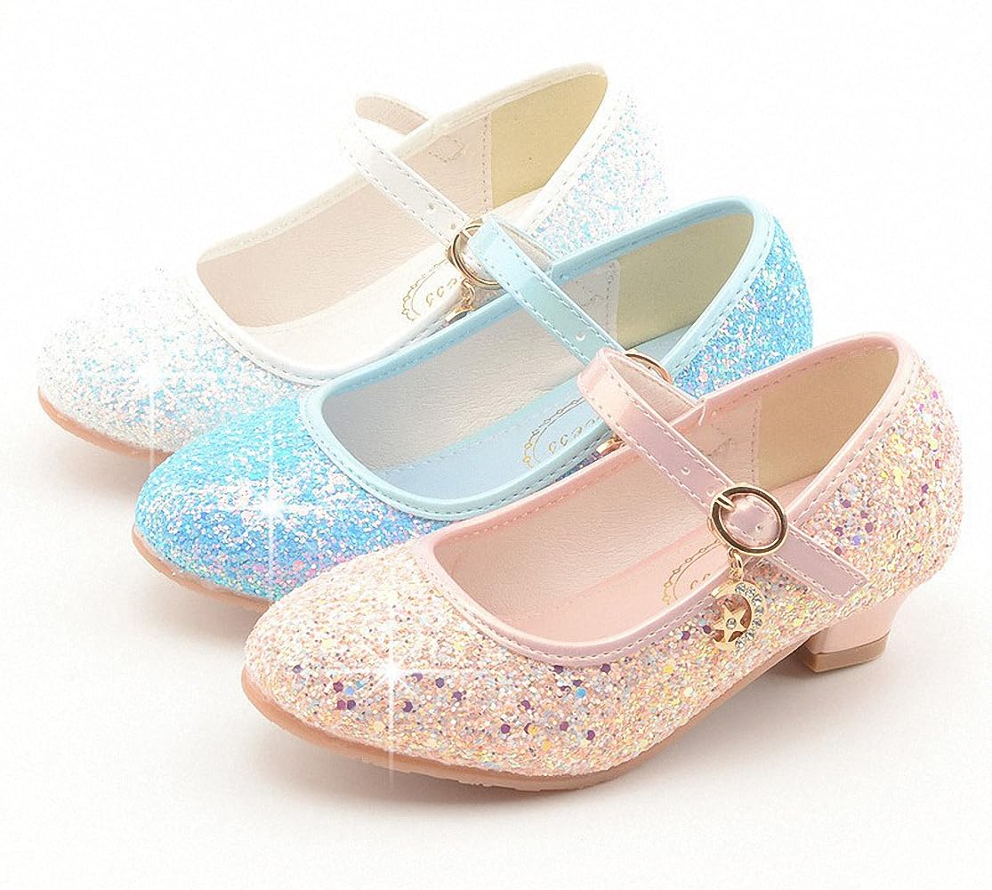 Zapatos de Vestir para Niñas Mary Jane Tacón Bajo Tira al Tobillo Punta Cerrada Brillo Princesa Cristal Perla Lazo Boda Cumpleaños Actuación Cosplay Fiesta Escolar Navidad para Niños Pequeños
