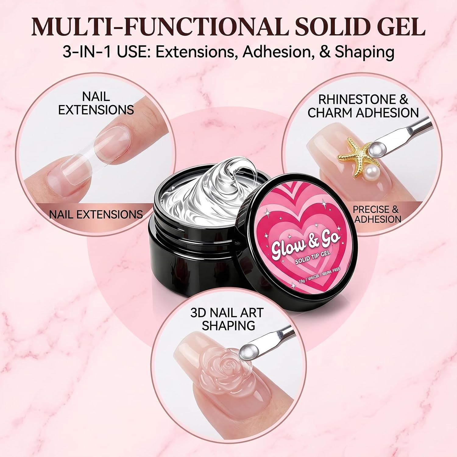 Glow and Go Nail Glue Set - solid nail gel, strong adhesion, suitable for patch-type nail art, easy to use and apply (10g glue + LED light+ a set of nail extensions T942)